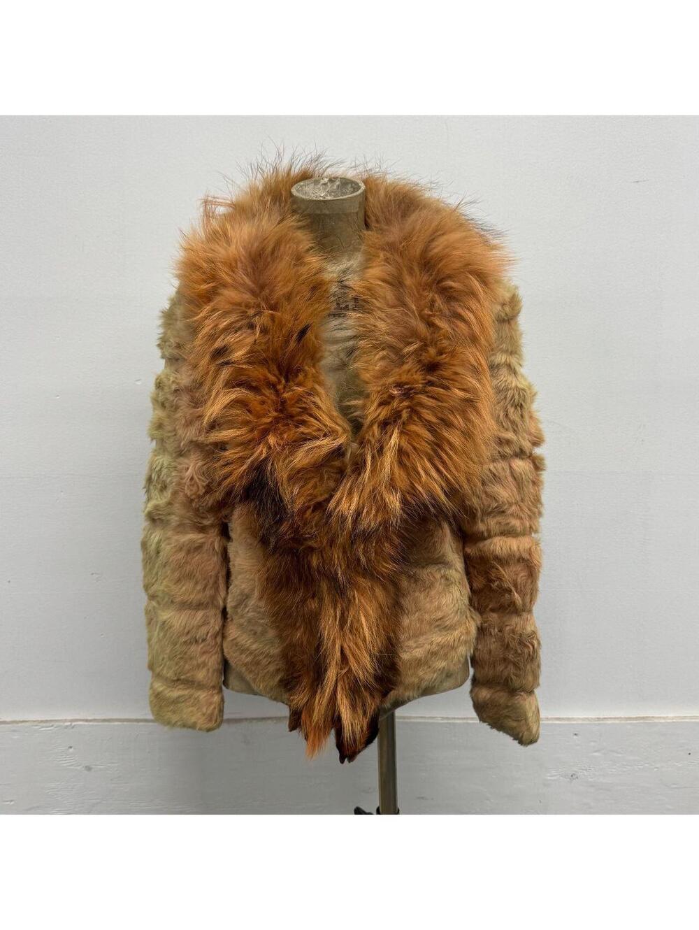 Vintage Y2K Gray Real Raccoon Fur Jacket Coat